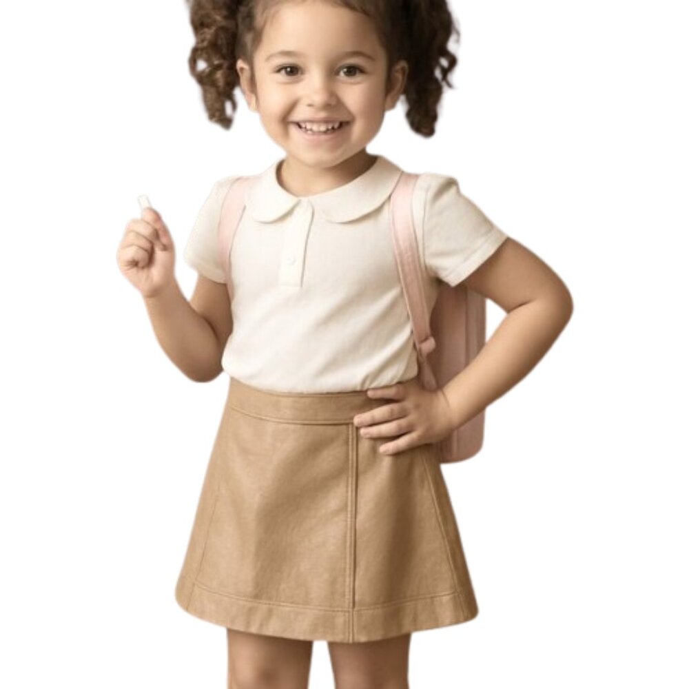 Art Class Girls Faux Leather Skirt Tan Small 6/6X Back Zipper Front Pockets